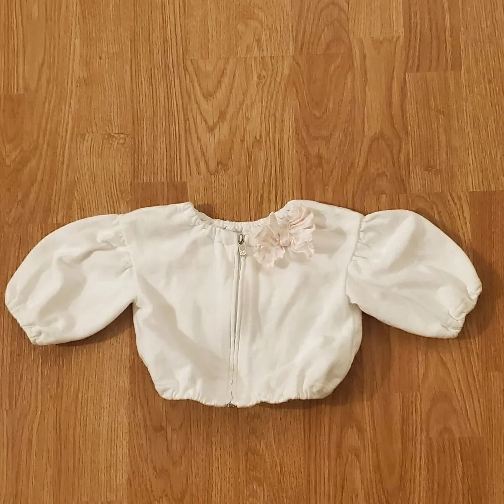 Il Gufo White Balloon Sleeve Front Zip Jacket size 9 months